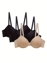 3pcs Push Up T-shirt Bras Comfy & Breathable Women's Lingerie