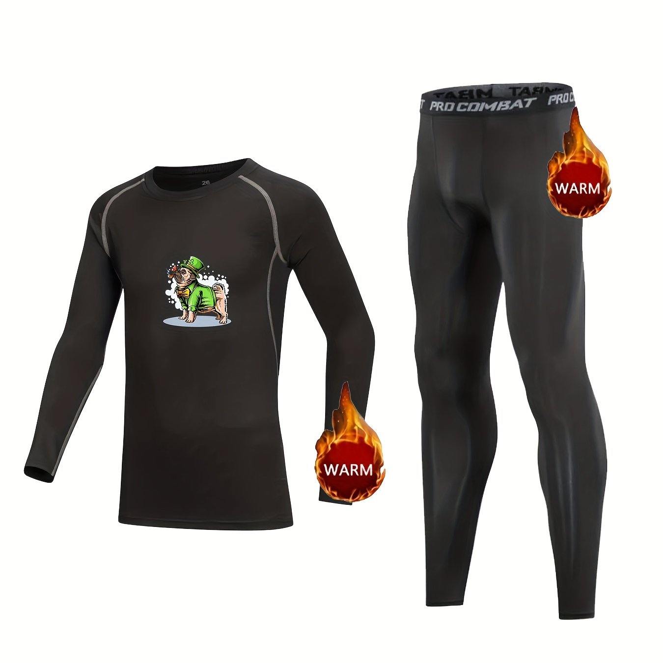 Kids Compression Fleece Sets Cartoon Dog Pattern Pullover & Pants