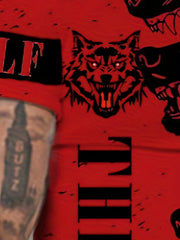 Men's Wolf Print T-shirt & Shorts Set for Outdoor