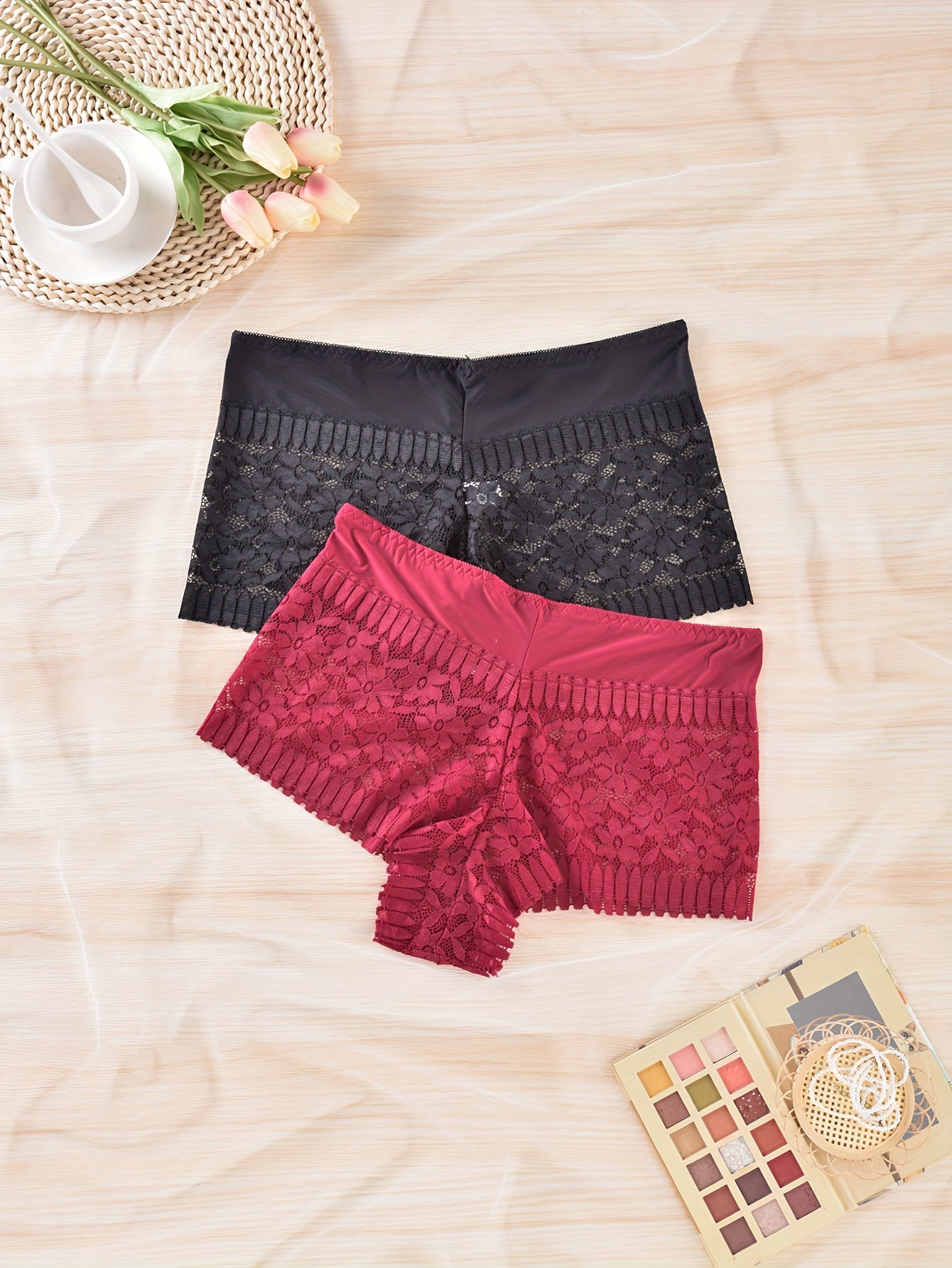 2 Pack Plus Size Lace High Rise Panties Set