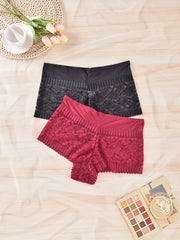 2 Pack Plus Size Lace High Rise Panties Set