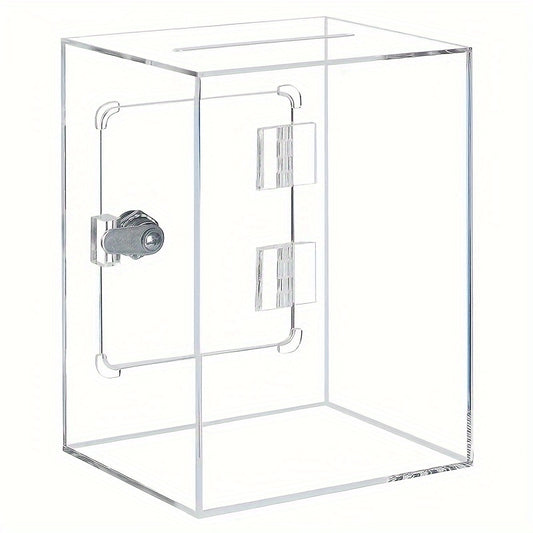 Clear Acrylic Square Piggy Bank with Lock and Door