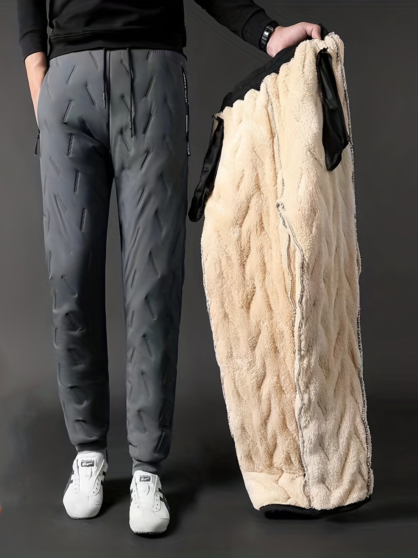 Men's Warm Fleece Stretch Joggers with Zipper Pockets
