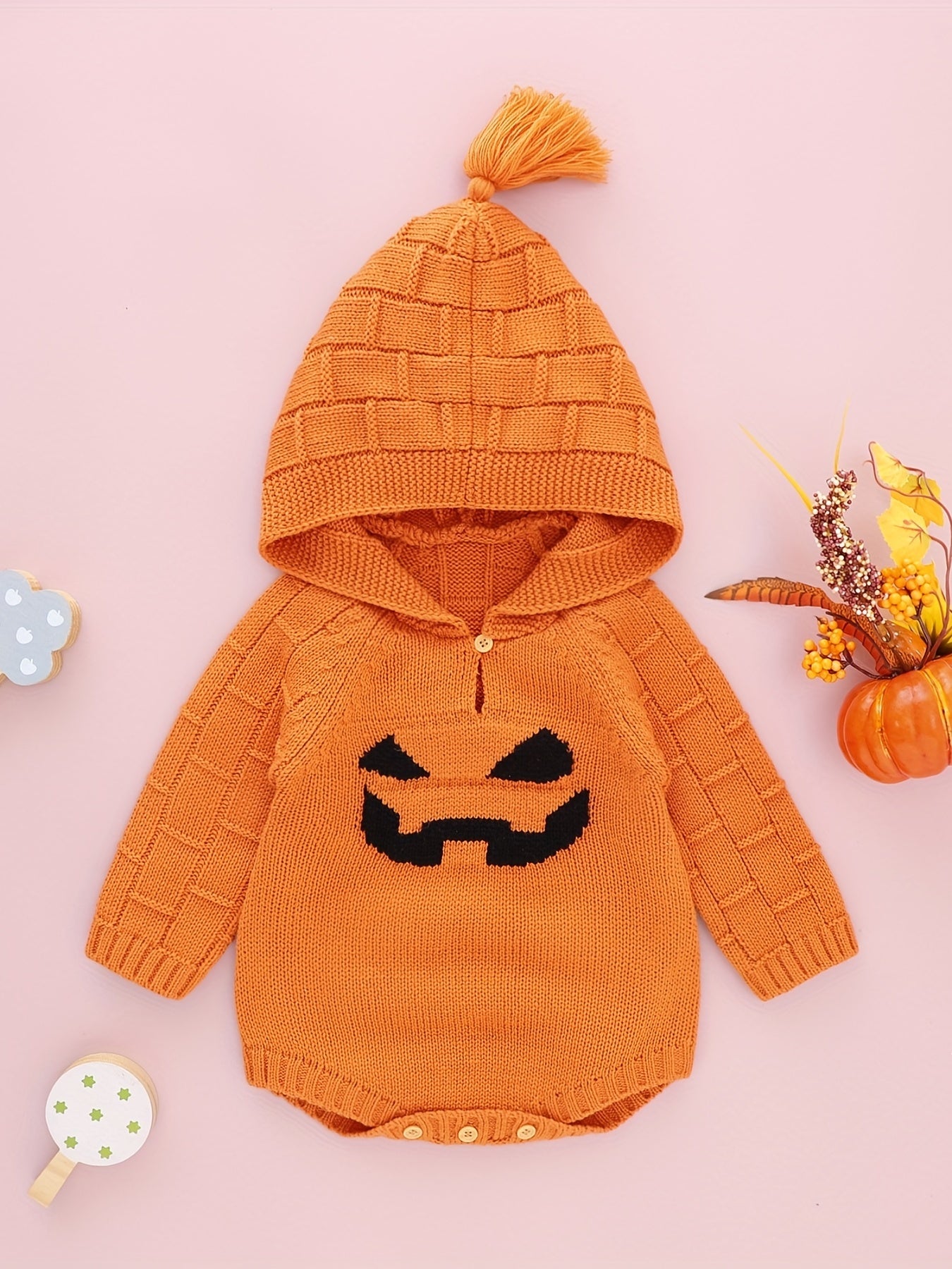 Baby Knitted Triangle Bodysuit Long Sleeve Hooded Onesie Coat Halloween Cosplay