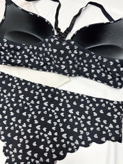 Heart Print Push Up Bra & Panties Lingerie Set
