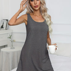 Solid Vest Lounge Dress Soft Micro Elastic Mini Dress Women's Loungewear