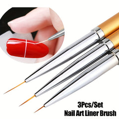 3pcs Nail Drawing Pen Fine Metal Rod Nail Art Pen Brush Set