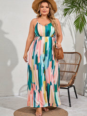 Colorblock Brush Print V-Neck Jumpsuit