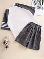 2pcs Boys Round Neck T shirt & Shorts Summer Sports Clothing