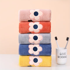 Flower Pattern Hand Towel Coral Fleece Soft Absorbent Towel
