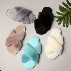 Women's Furry House Slippers Open Toe Slip On Comfy Indoor Shoes