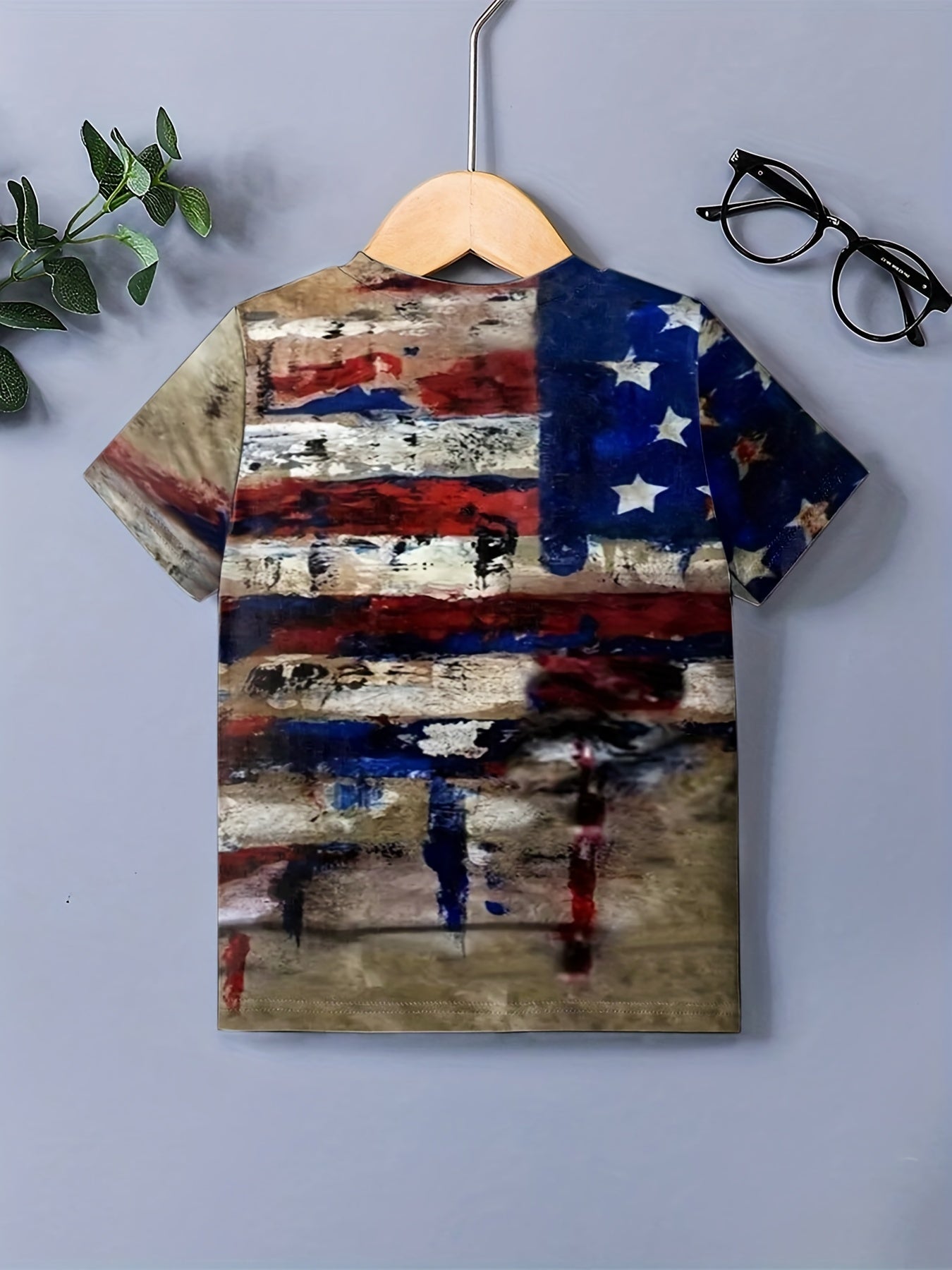 Boy's Vintage American Flag Graphic T-shirt Outdoor Tee