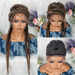 Braided Hair Wigs 4 Strands Dutch Braids Synthetic Lace Front Wigs