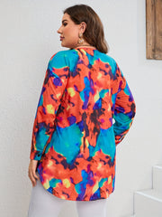 Tie Dye Button Up Long Sleeve V Neck Top