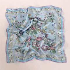 Butterfly Plant Flower Print Bandana Square Scarf Head Wrap Women Satin Necke