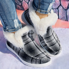 Women's Checkered Pattern Fluffy Boots Outdoor Comfort Short Boots