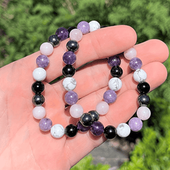 7 Chakra Reiki Stones Energy Bracelet Amethyst Tourmaline Hematite Obsidian L
