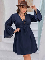 Bell Sleeve Lace Up Mini Dress