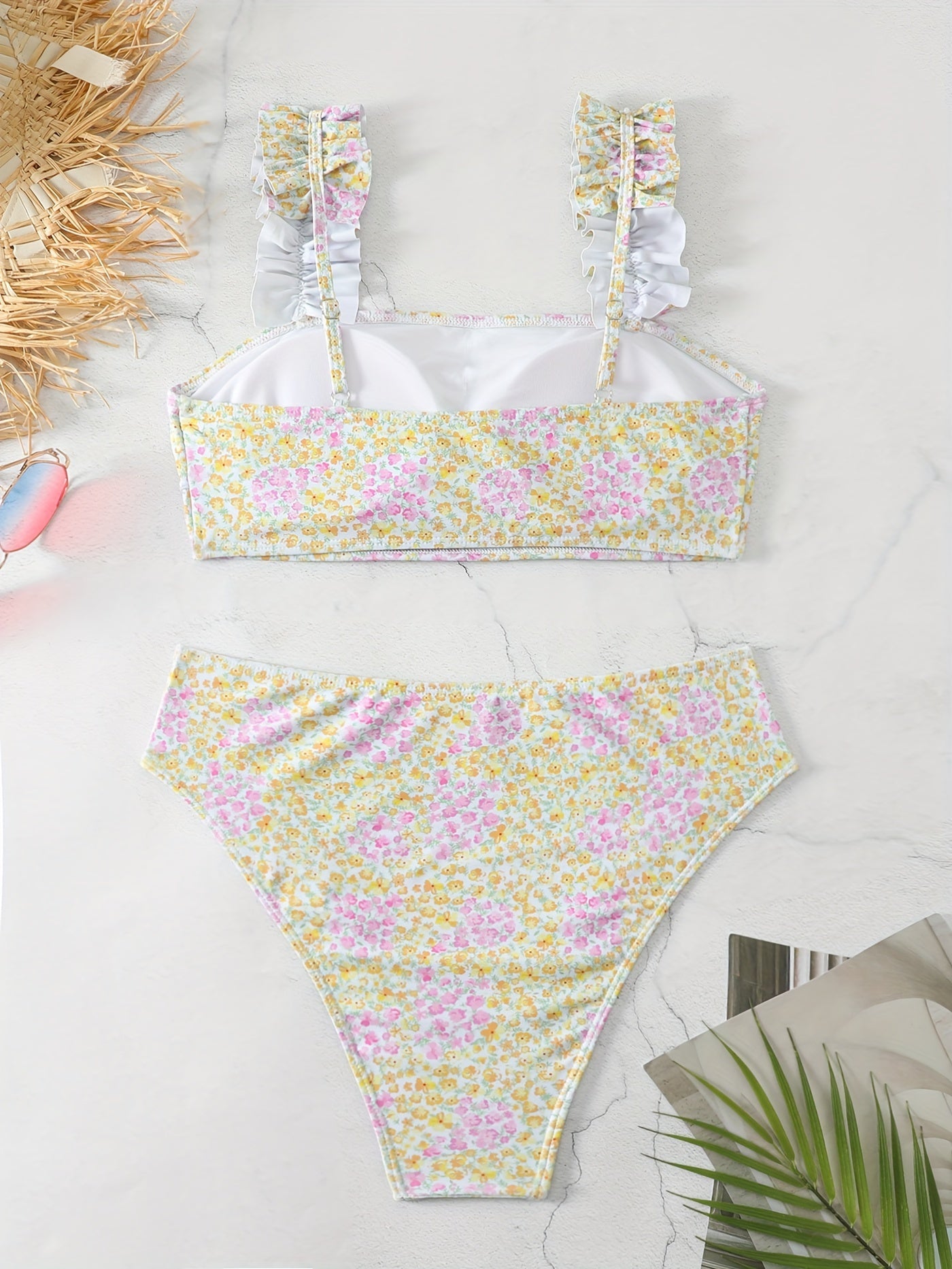 Ditsy Floral Print Bikini Set with Frill Trim