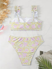Ditsy Floral Print Bikini Set with Frill Trim