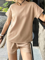 Casual Matching Two piece Set Short Sleeve T shirt & Drawstring Basic Shorts