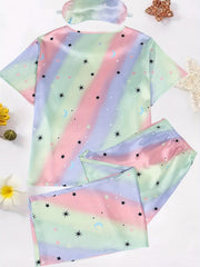 Ombre & Star Print Pajama Set - Tee & Pants Two Piece Set