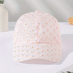 Rhinestone Lace Baseball Cap Flower Embroidery Mesh Sun Hat
