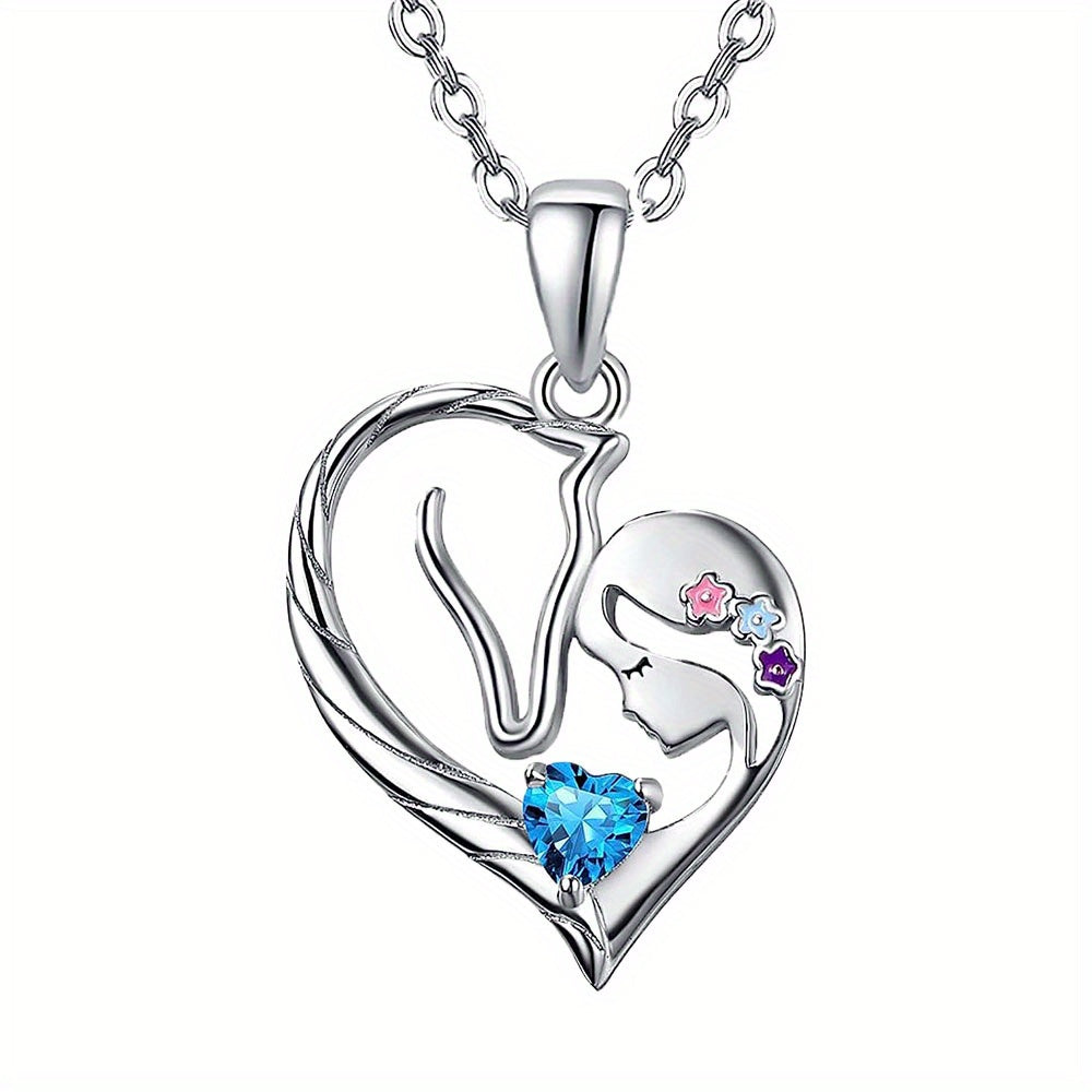 Girl's Girly Horse Heart Zircon Pendant Necklace, Perfect Gift