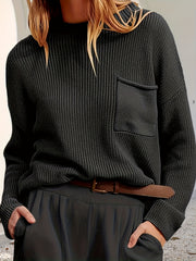 Solid Long Sleeve Round Neck Sweater