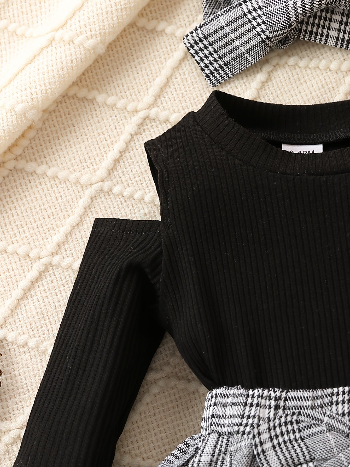 Baby Girls Preppy Style Outfit Long Sleeve Top Plaid Bow Skirt Set