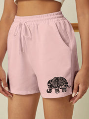 Elephant Print Drawstring Shorts Solid Sports Casual Shorts