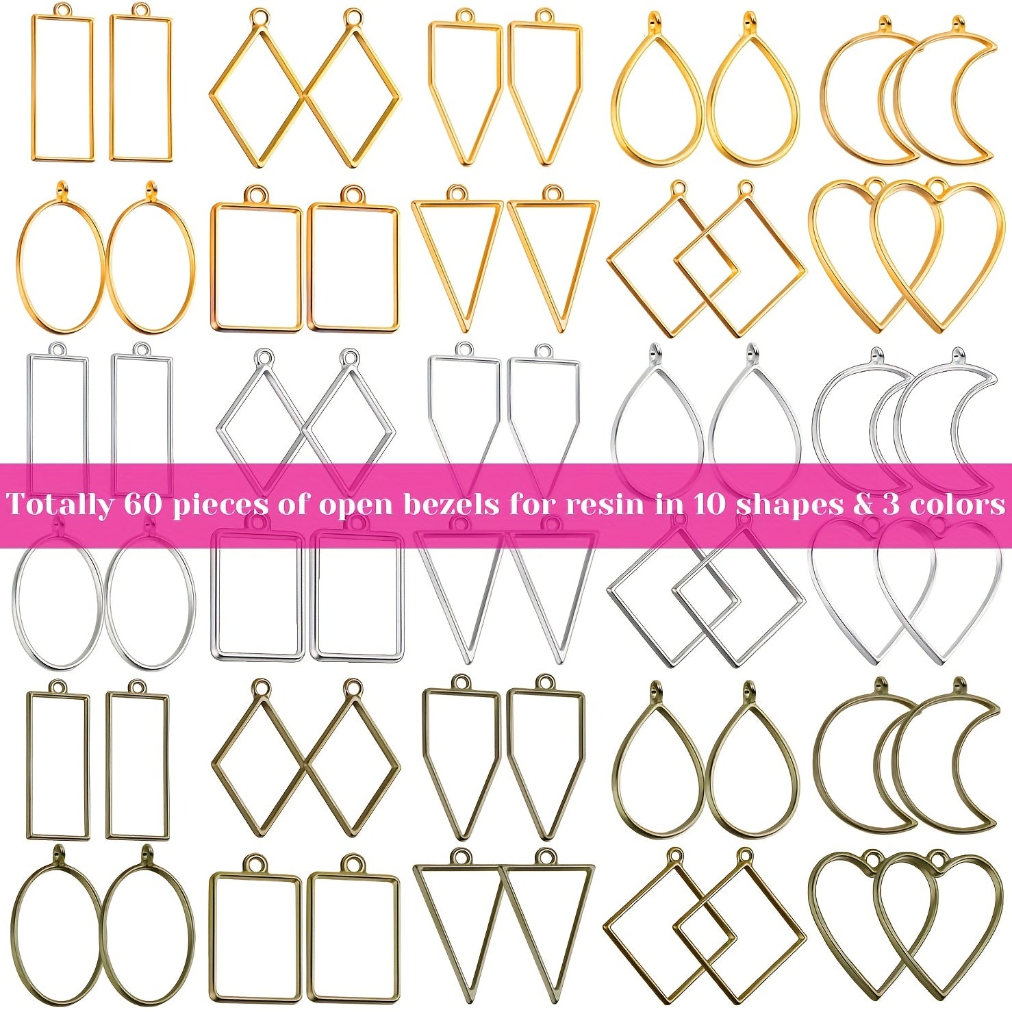 60Pcs Open Bezels Resin Craft Jewelry Molds For Necklaces Earrings