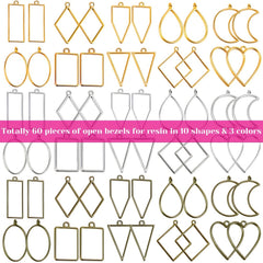 60Pcs Open Bezels Resin Craft Jewelry Molds For Necklaces Earrings
