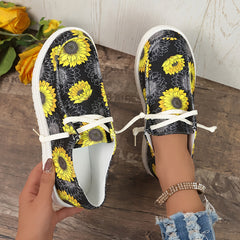 Women's Sunflower Skate Shoes Flat Canvas Lace-up Sneakers