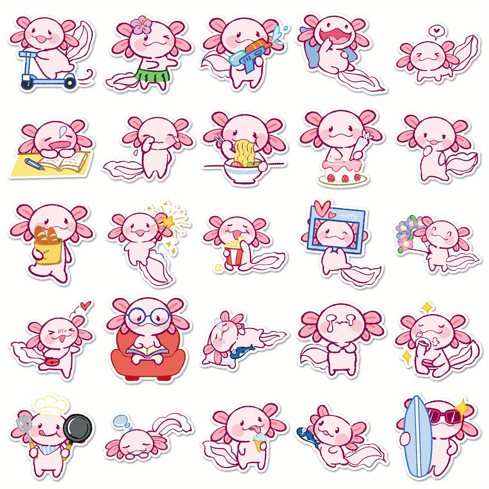 50pcs Pink Newt Animal Vinyl Stickers for Water Bottles Laptop