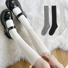 3 Pairs Ribbed Calf Socks Warm Knee High Stockings