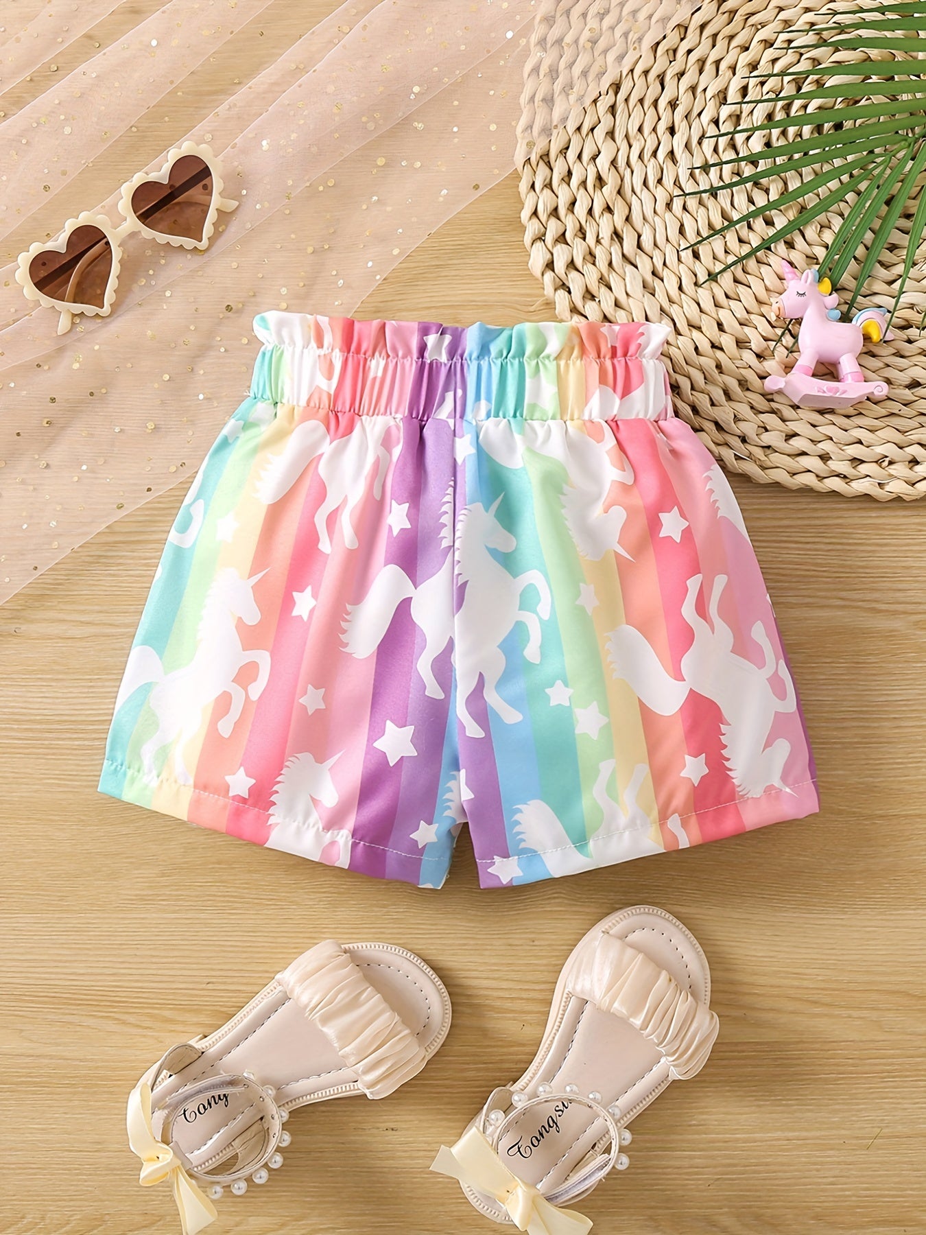 Toddler Girls Rainbow Cartoon Unicorn Graphic Shorts