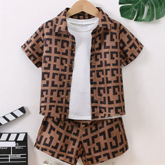 Boys Geometric Pattern Shirt & Shorts Set for Summer