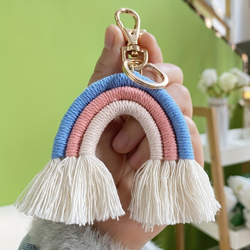Boho Rainbow Keychain Wrist Lanyard for Girls Macrame Keychain