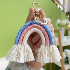 Boho Rainbow Keychain Wrist Lanyard for Girls Macrame Keychain