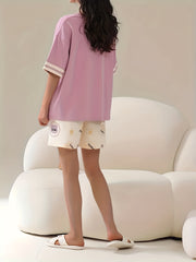 Animal Print Pajamas Set Short Sleeve Crew Neck Top & Shorts Pj Set