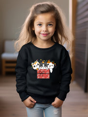 Christmas Cats Print Girls Casual Sweatshirt Long Sleeve Crew Neck Tops