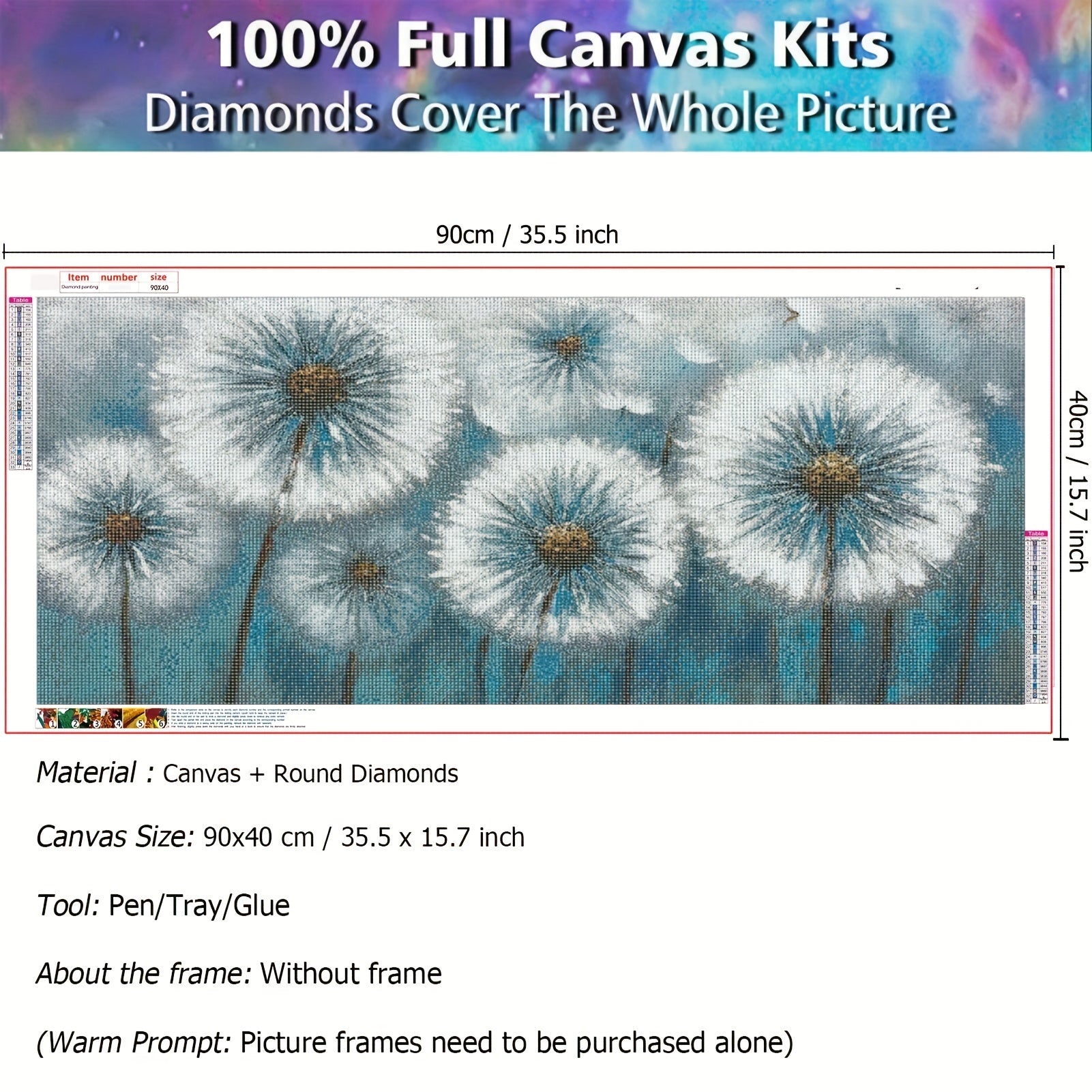 5D Dandelion Flower Diamond Painting Kit 17x40