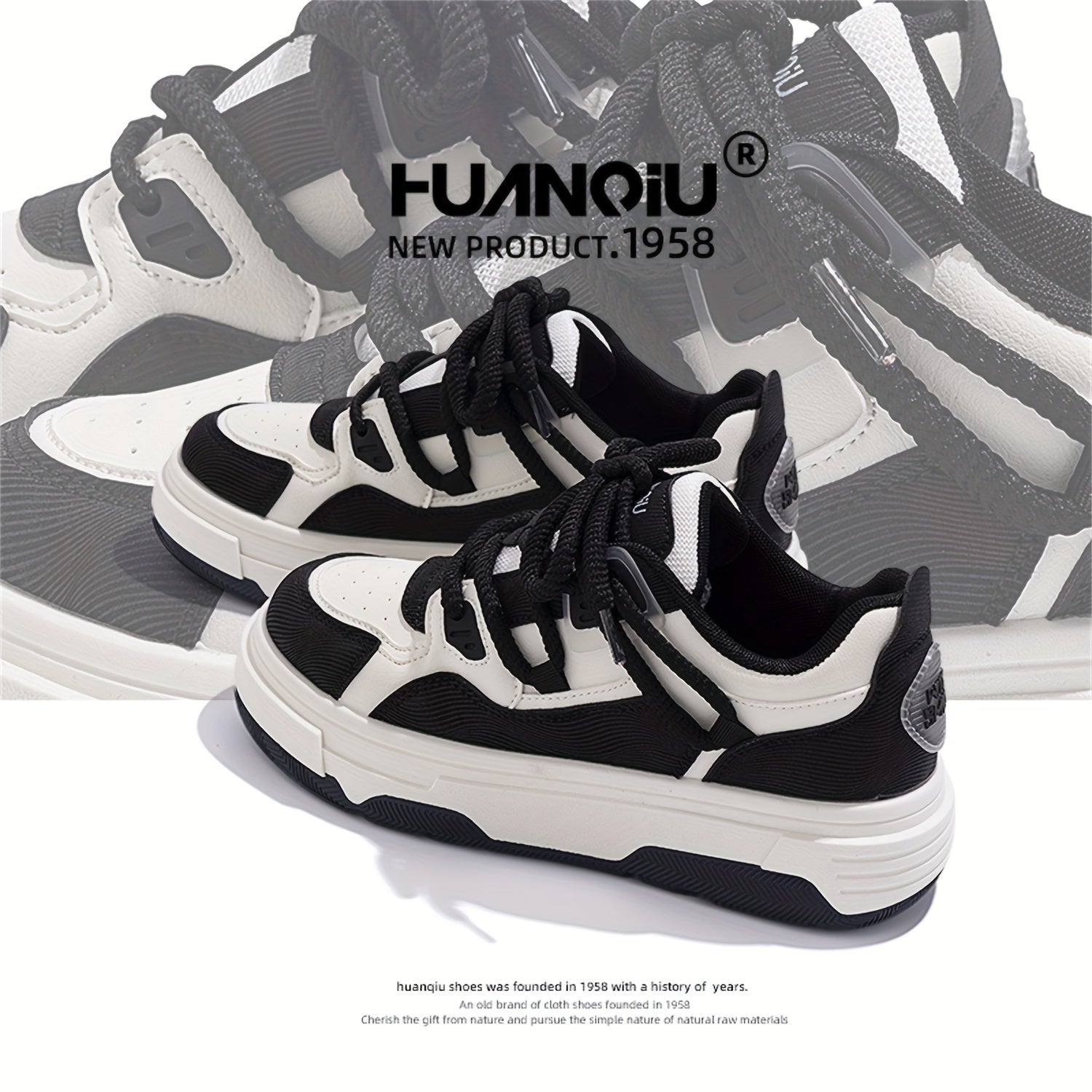 HUANQIU Lace-up Low Casual Skate Shoes Platform Outdoor Sneakers