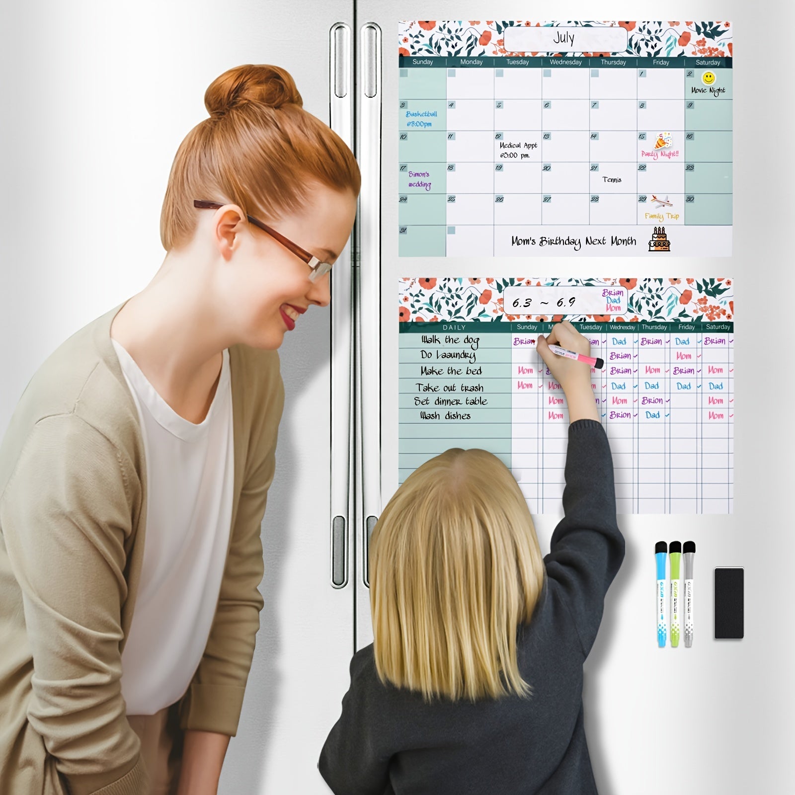 Magnetic Dry Erase Fridge Calendar and Chore Chart