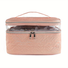 Double Layer Makeup Case With Handle Portable Cosmetic Organizer