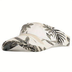 Flower Print Ponytail Visor Hat Vintage Cotton Sun Hat