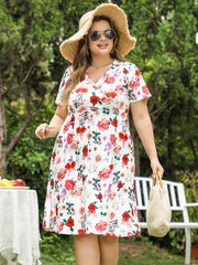 Women's Floral Print V-Neck Drawstring Dress