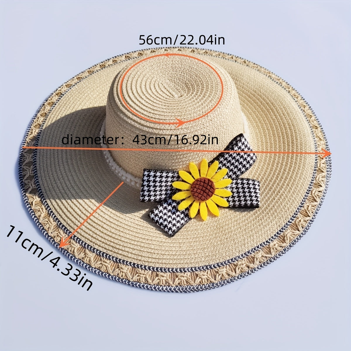 Sunflower Bow Decor Sun Hat Wide Brim Beige Straw Hat