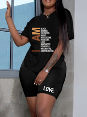 Slogan Print Top & Shorts 2 Piece Set